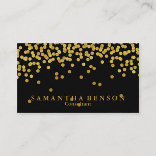 Cartão De Visita Design de Confetes Preto e Dourado Metálico Elegan