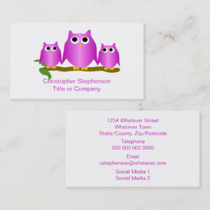 Cartão De Visita Design de Corujas Roxas