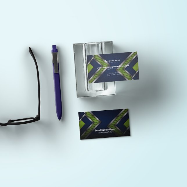 Cartão De Visita Design de esportivo Abstrato moderno | Verde Azul (Criador carregado)