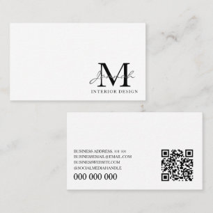Cartão De Visita Design de Interiores Minimalista Branco Simples Mo