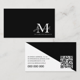 Cartão De Visita Design de Interiores Minimalista Preto Elegante Mo