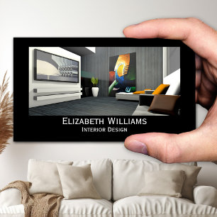 Cartão De Visita Design de Interiores Personalizado Preto e Branco 