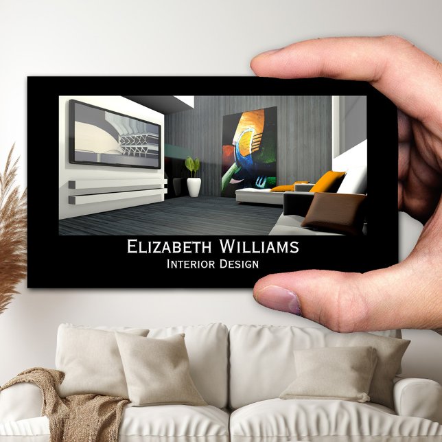 Cartão De Visita Design de Interiores Personalizado Preto e Branco  (Business card featuring your own photo on a simple background - black and white - minimalist)