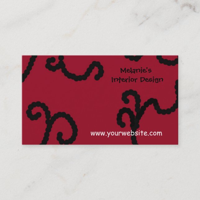 Cartão De Visita Design de Interiores Vermelho e Preto Sofisticado (Frente)