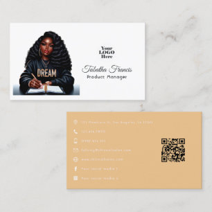 Cartão De Visita Design de Liderança de Mulher Afro Negra Forte