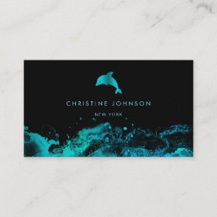 Cartão De Visita design de logotipo de golfinho teal azul