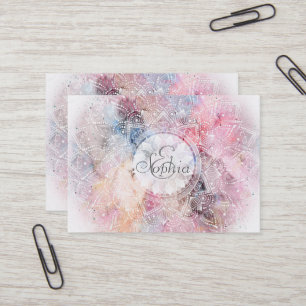 Cartão De Visita Design de mandala branco de cor branca