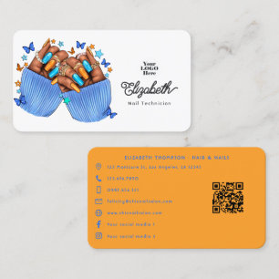 Cartão De Visita Design de Marca de Salão de Unhas Laranja e Azul