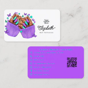 Cartão De Visita Design de Marca de Salão de Unhas Turquesa e Roxo