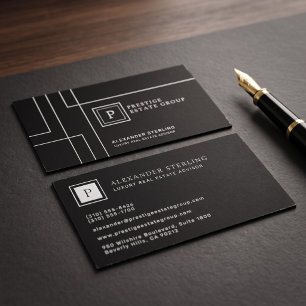 Cartão De Visita Design de Monograma Minimalista Geométrico Preto d