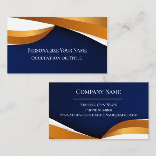Cartão De Visita Design de Onda Abstrata Elegante em Dourado e Azul