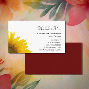 Cartão De Visita Design de Paisagem Elegante de Girassol Amarelo 