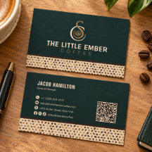Design de QR Code para Café em Verde Escuro e Bege