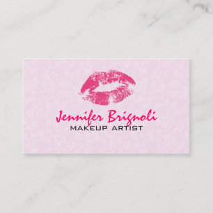 Cartão De Visita Design do Artista Makeup Damasco Rosa