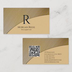 Cartão De Visita Design Dourado, Nome & Monograma, código QR