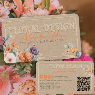 Cartão De Visita Design Floral Boho Kraft Rústico Elegante Embossad
