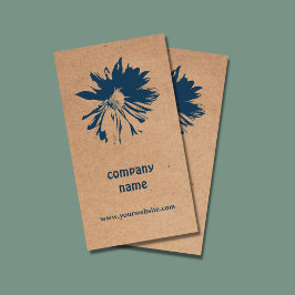 Cartão De Visita Design Floral de Flor Azul de Papel Castanho Único