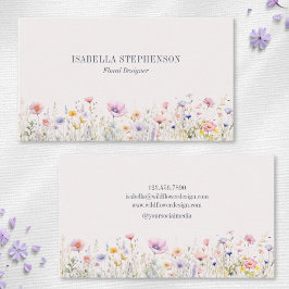 Cartão De Visita Design Floral de Flores Silvestres em Aquarela Ele