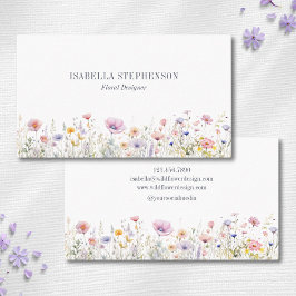 Cartão De Visita Design Floral de Flores Silvestres em Aquarela Ele