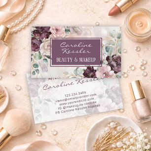 Cartão De Visita Design Floral Rosa Bege Roxo Delicado