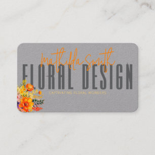 Cartão De Visita Design Floral Sofisticado Flores Cinza Laranja