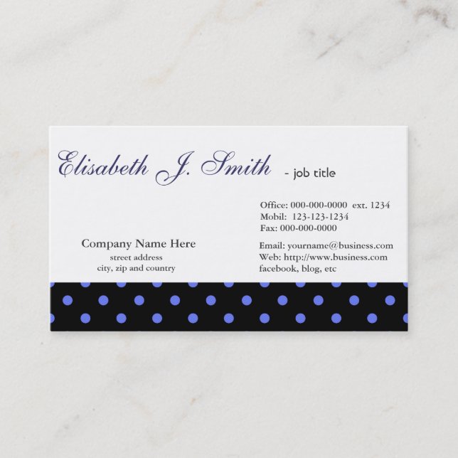 Cartão De Visita Design gráfico Elegante, azul-bolinhas legal (Frente)