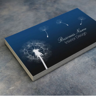 Cartão De Visita Design Interior Dandelion Azul do Marinho Elegante