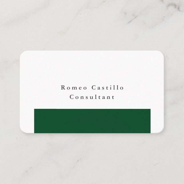 Cartão De Visita Design Minimalista Branco Verde-Elegante (Frente)