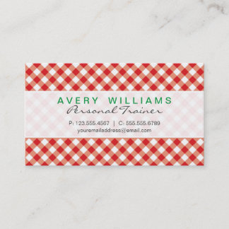 Cartão De Visita Design moderno, Gingham do País Verde, Vermelho e 