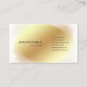Cartão De Visita Design Moderno Glamouroso Dourado Branco Simples e