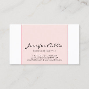 Cartão De Visita Design Moderno Simples Criativo Rosa Branco Elegan