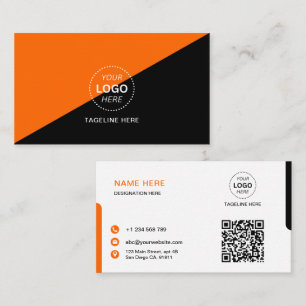 Cartão De Visita Design Moderno Simples Laranja & Preto Personaliza