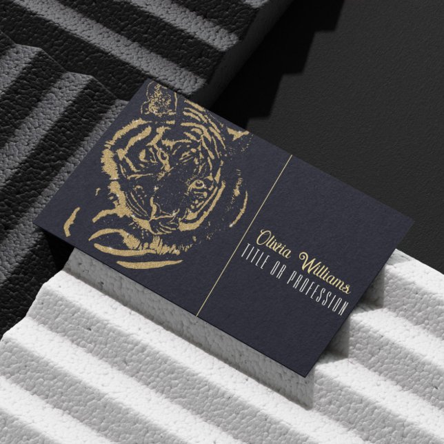 Cartão De Visita Design preto Dourado Tigre (Criador carregado)