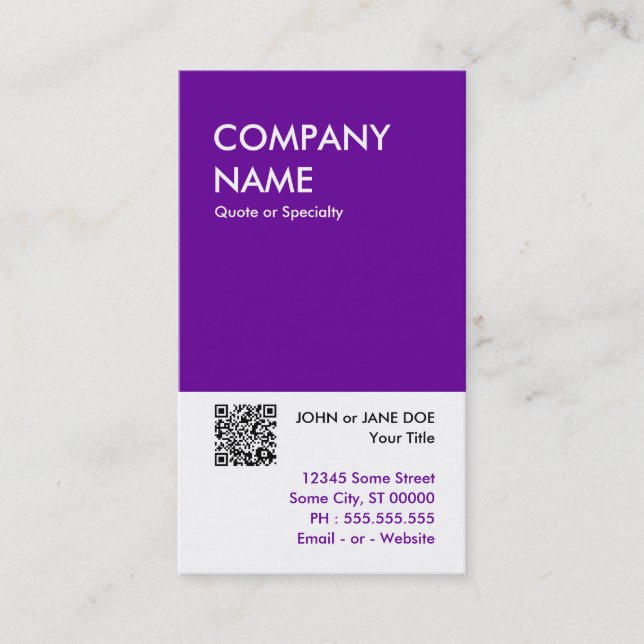 Cartão De Visita design roxo com o seu próprio código QR (Frente)