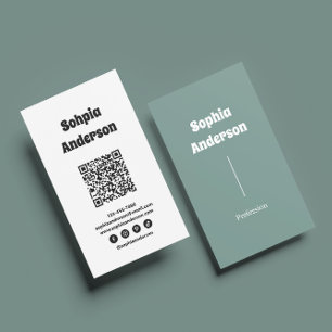 Cartão De Visita Design Vertical Moderno   Código QR e links sociai