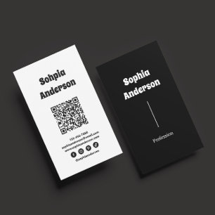Cartão De Visita Design Vertical Moderno   Código QR e links sociai