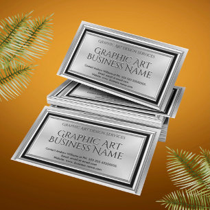 Cartão De Visita Designer de Arte Gráfica Moderna Prata Preto Deco
