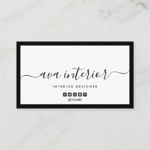 Cartão De Visita Designer de Caligrafia Elegante Moderno B&W Social