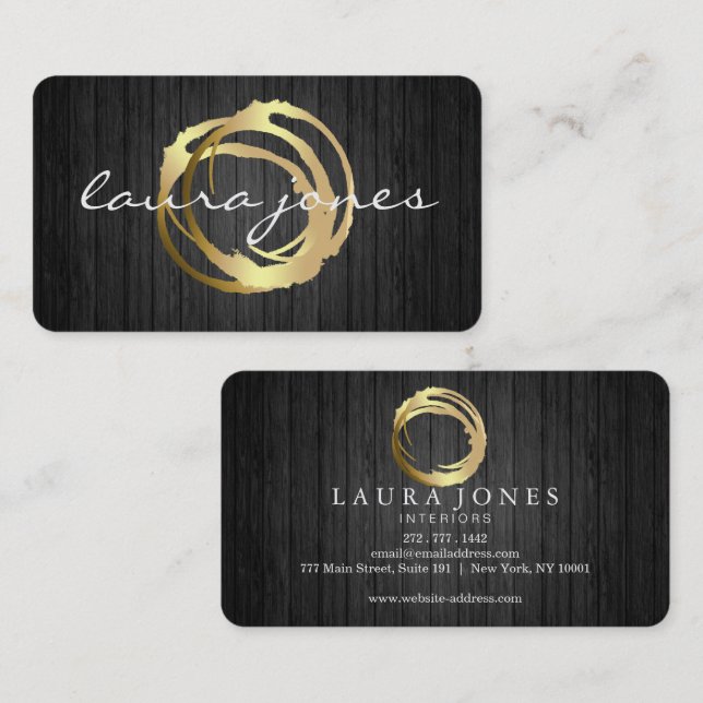 Cartão De Visita Designer de Círculo Pintado a Ouro Falso (Frente/Verso)