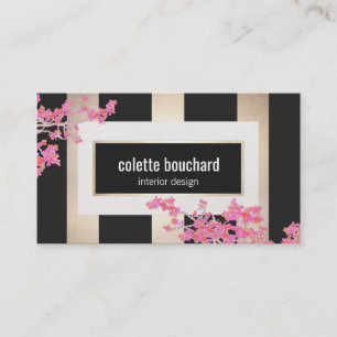 Cartão De Visita Designer de Douradas Florais do Modern Vintage