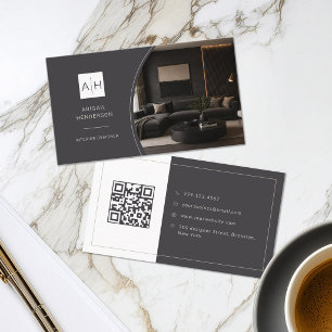 Cartão De Visita Designer de Interiores Código QR Foto Luxo