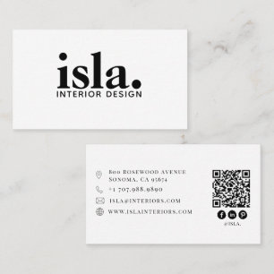 Cartão De Visita Designer de Interiores de Código QR Minimalista Mo