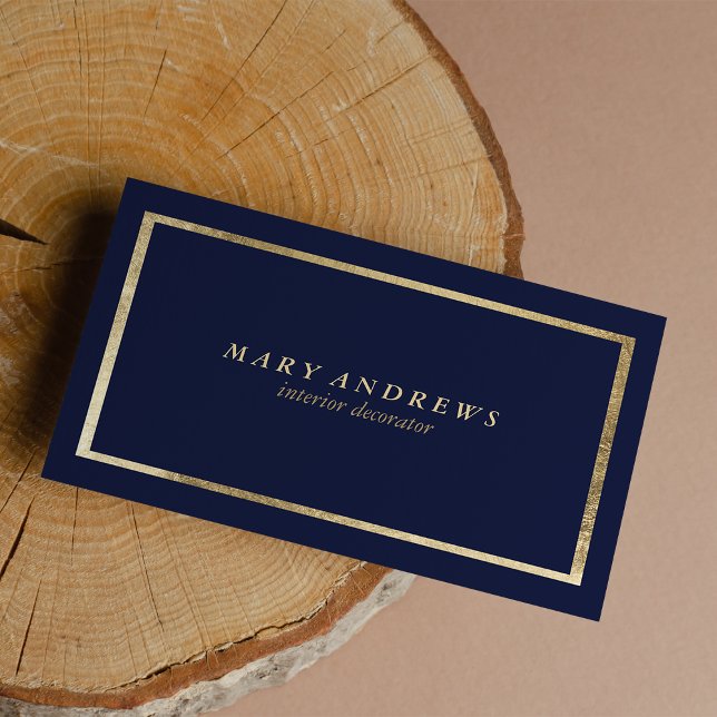 Cartão De Visita Designer de interiores de ouro azul-marinho modern (Modern navy blue faux gold interior designer business card)