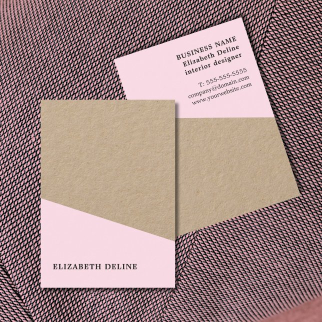 Cartão De Visita Designer de Interiores de Papel Kraft Rosa Moderno (Criador carregado)