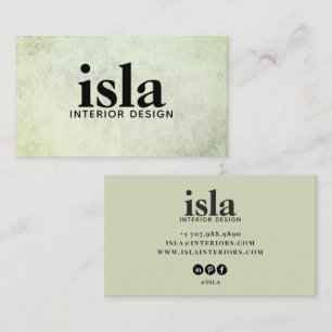 Cartão De Visita Designer de Interiores de Textura Verde Sage Suave