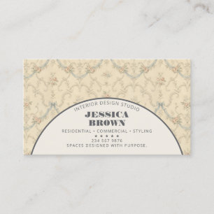 Cartão De Visita Designer de Interiores Floral Vintage Elegante Fra