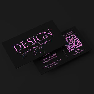 Cartão De Visita Designer de Interiores Minimalista Preto Roxo