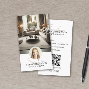 Cartão De Visita Designer de Interiores Nome do Roteiro Foto QR Bra