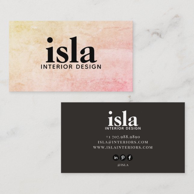 Cartão De Visita Designer de Interiores Rosa Bege Suave (Frente/Verso)