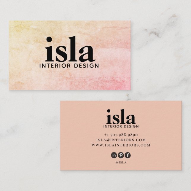Cartão De Visita Designer de Interiores Rosa Bege Suave (Frente/Verso)